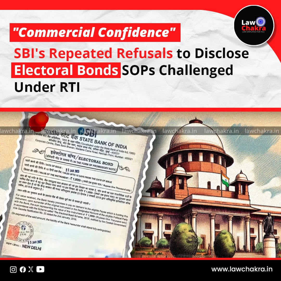 Challenging SBI's repeated refusals to disclose electoral bonds SOPs under RTI.
 
Read More at: tinyurl.com/3c6hud4v

#CommercialConfidence #Transparency #ElectoralReforms #RightToInformation