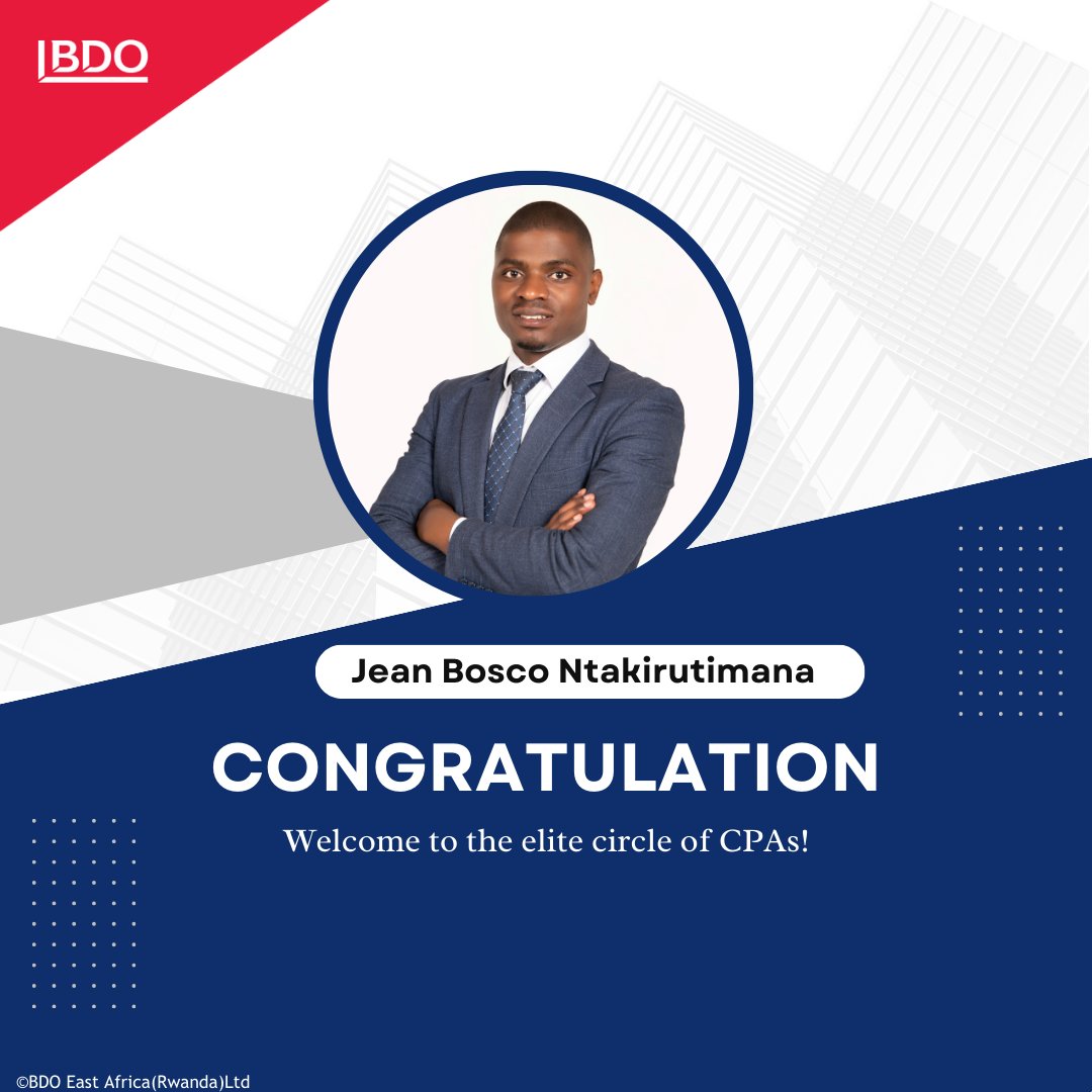 🎉Congratulations to Jean Bosco on achieving the CPA certification! Your dedication and hard work have paid off.  

#CPA #Success #BdoProud