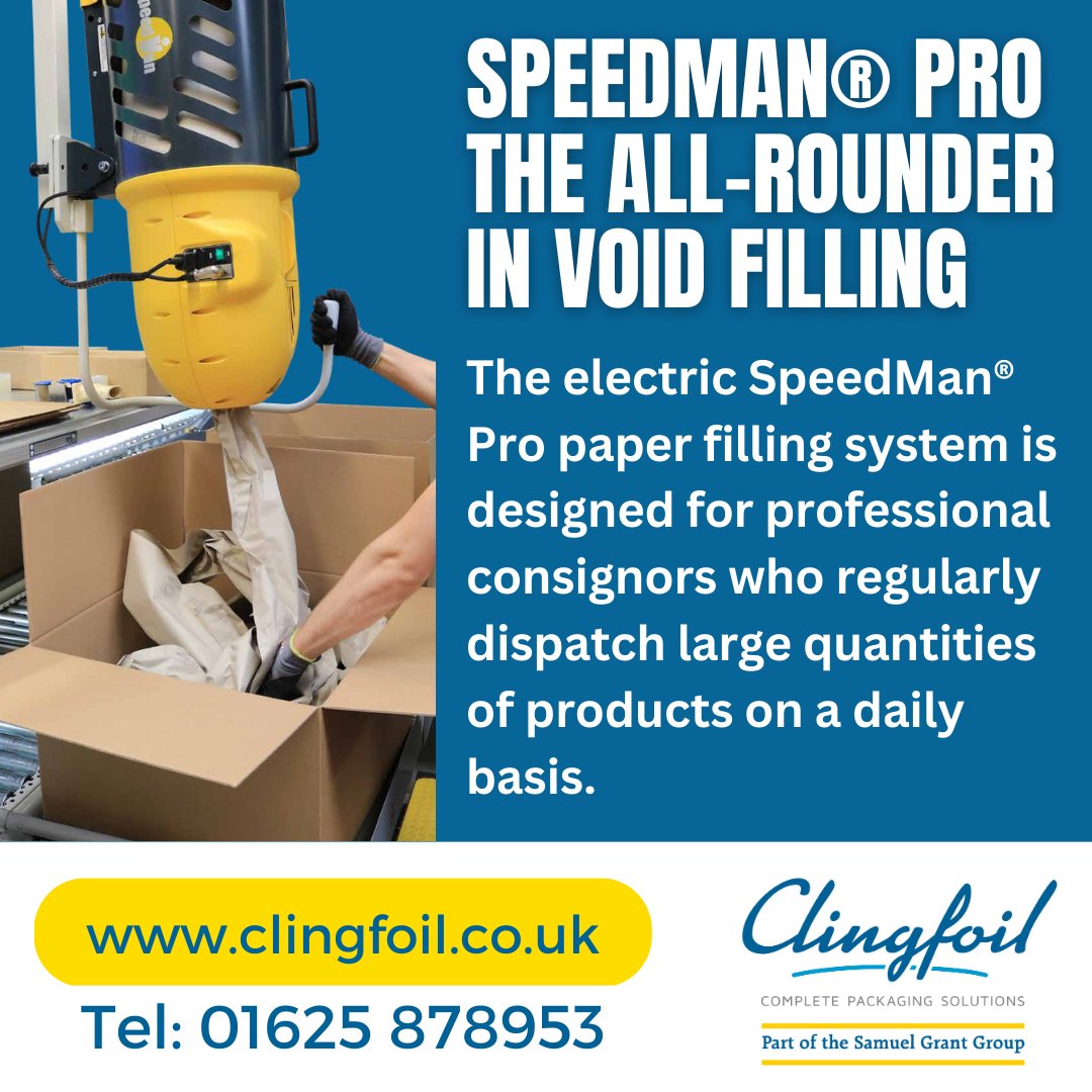 Clingfoil_ltd's tweet photo. The filling volume achieved with the Speedman® Pro is equivalent to approximately 70 times the original volume. 
This saves storage space and packaging costs. Machine start-up is child’s play, with operation made easy through a foot pedal. 
A pivot arm or a variety of differe ... https://t.co/TOQN8nc7dt