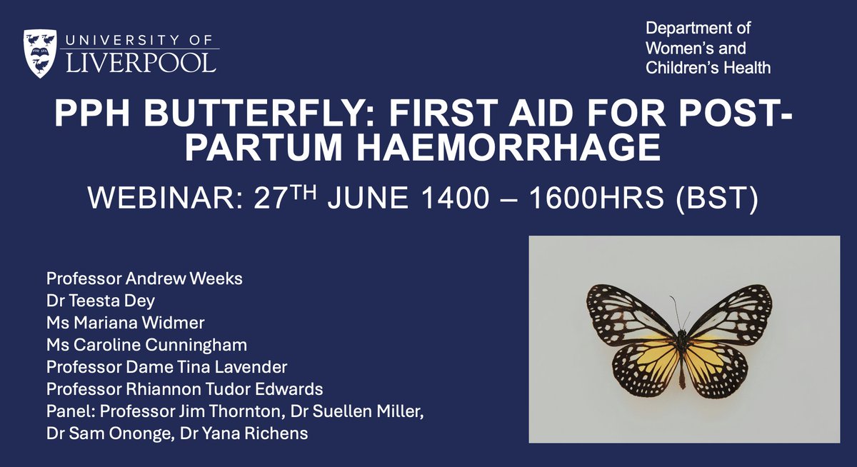 The PPH Butterfly has been developed by @adweeks In clinical trials, 85% of drs felt that it assisted with management PPH. 100% of women wanted the device again if they had another PPH. Join us, our speakers and panel to find out more eventbrite.co.uk/e/the-pph-butt…