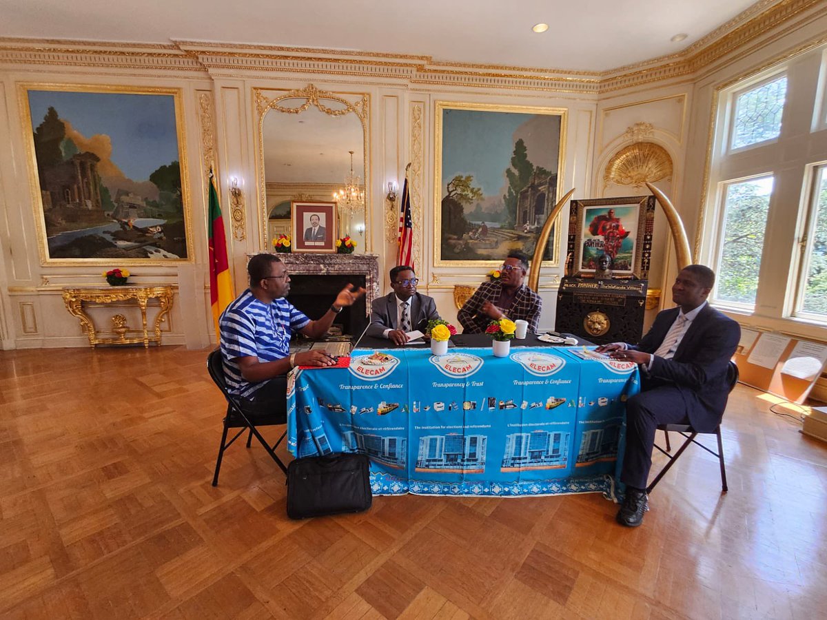 elecamofficiel's tweet photo. Visite de travail des membres du Conseil Electoral à l'Ambassade du Cameroun à Washington D.C. 
#ElectionsCameroon #société #Elecam #Cameroun #diaspora #Elections #Cameroon #Douala #Yaounde #237 #vote https://t.co/V4GR8f3li1
