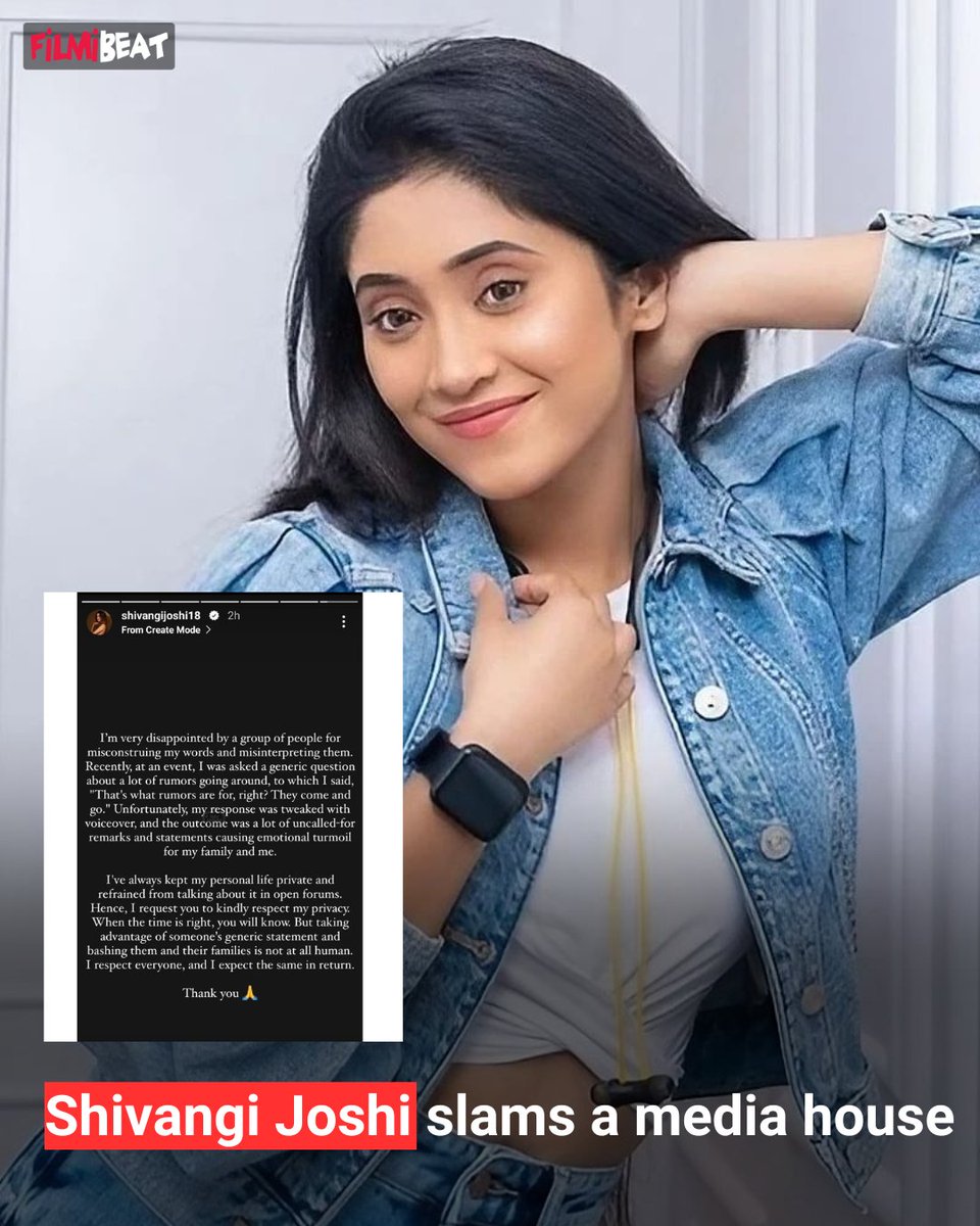 #ShivangiJoshi slams a media house for fabricating the truth related to her recent rumours.
Read more at: filmibeat.com/television/new…
#shivangi #mediahouse #Rumours #celebrities #tvactress