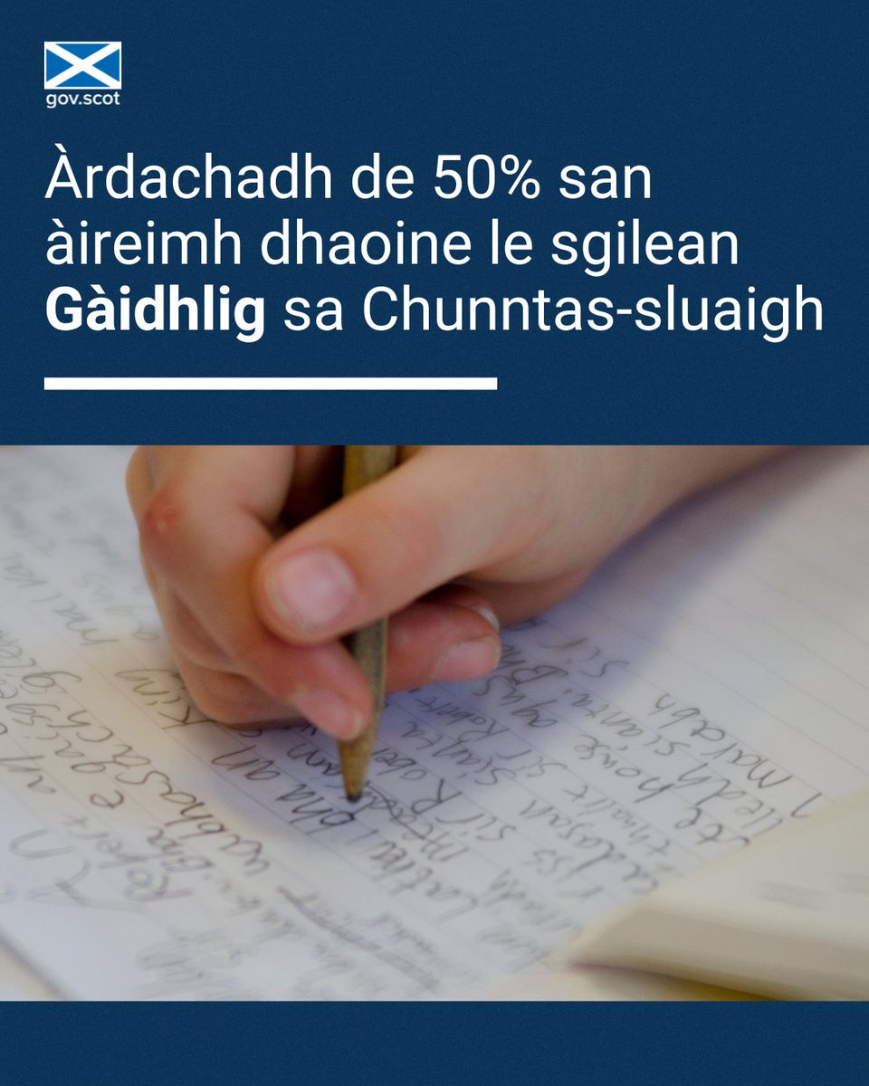 @_KateForbes Chuir an Leas-Phrìomh Mhinistear is Rùnaire na Gàidhlig @_KateForbes fàilte air àrdachadh de 50% san àireimh dhaoine le sgilean Gàidhlig. “Tha seo fìor chudromach dhan iomairt gus Gàidhlig a ghleidheadh – amas a tha gu mòr air m’ aire mar chiad Rùnaire na Gàidhlig ann an Alba.”