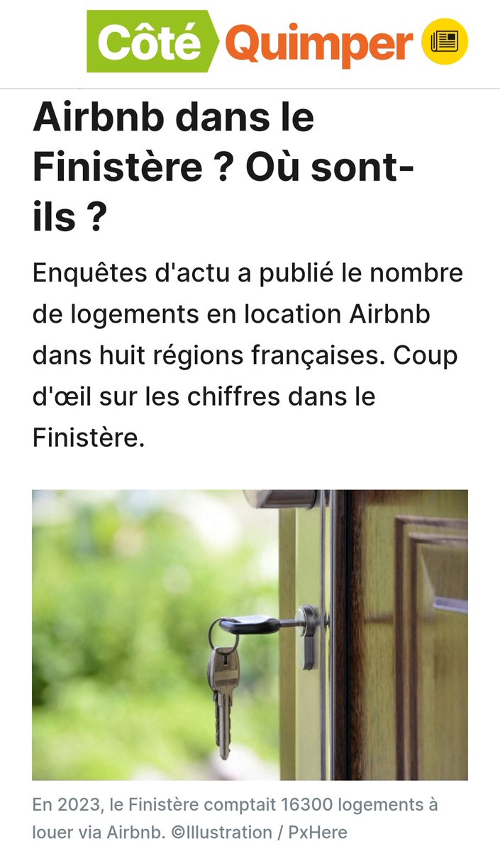 Côtes d'Armor 12300, Finistère 16300, Ille et Vilaine 10300, Morbihan 16600, Loire Atlantique 12300, ça fait 67800 logement en Bretagne rien que pour Airbnb, donc sans compter les autres plateformes de logements touristiques de courtes durées
actu.fr/economie/combi…
