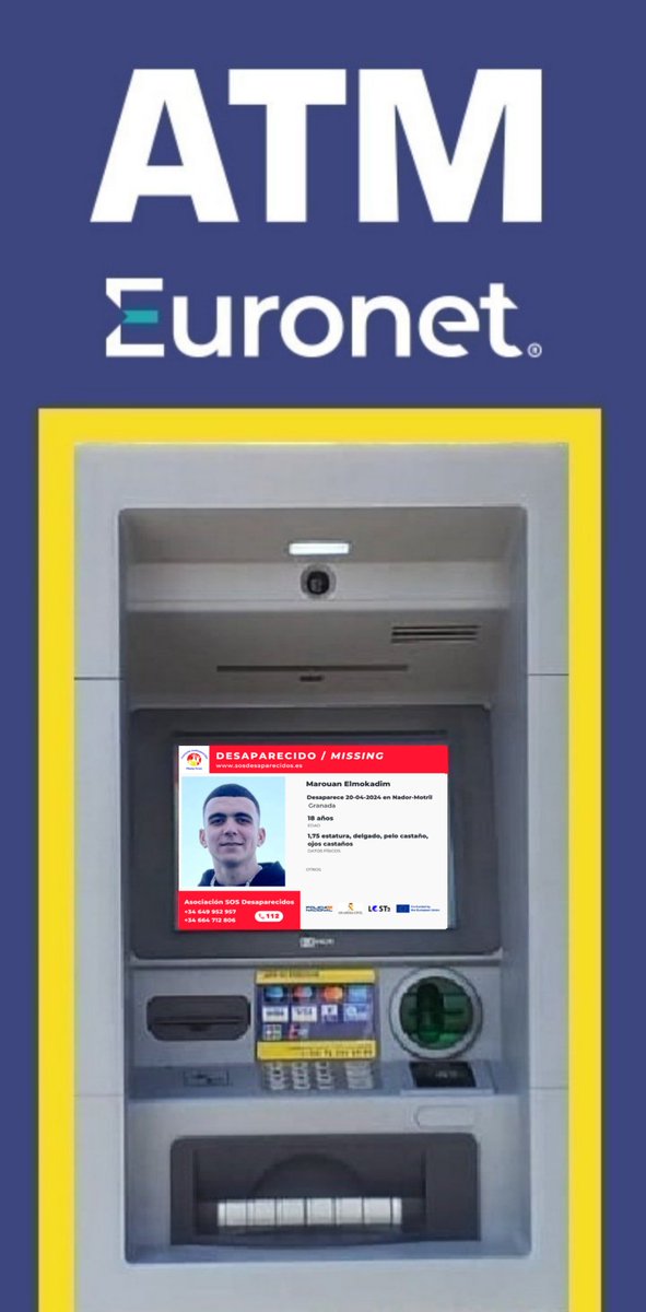 📢 Activamos la Red de cajeros automáticos de Euronet ATMs Cajeros España, para difundir la alerta de Marouan, desaparecido entre Nador y Motril.  #Desaparecido #sosdesaparecidos #EuronetATMsEU. facebook.com/EuronetATMsES/