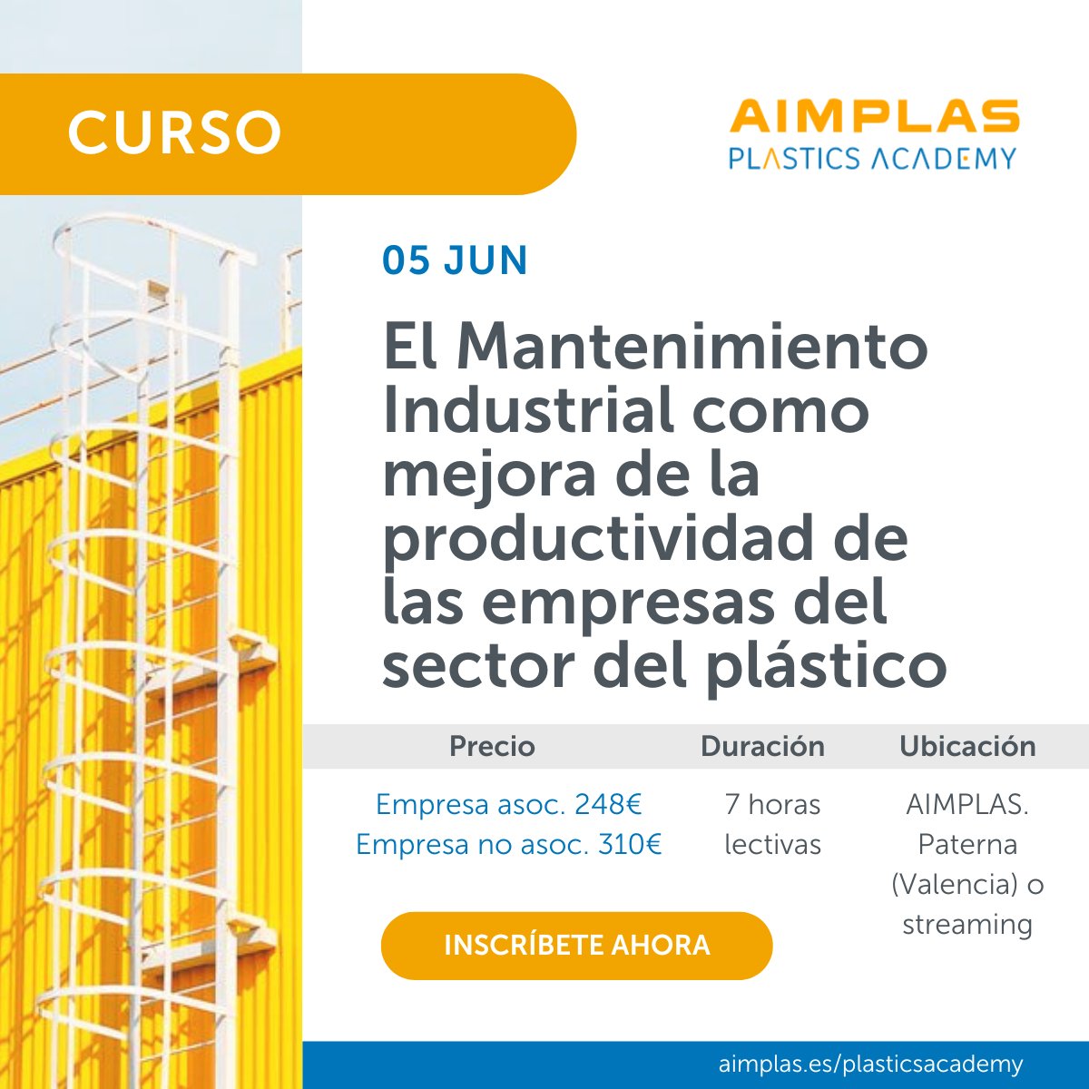 ¿Sabes cómo gestionar adecuadamente el plan de mantenimiento de una empresa? Este curso de #PlasticsAcademy te prepara para ello. 📅 5 de junio 📍 AIMPLAS. Paterna (Valencia) o streaming ¡Inscríbete ya para no perder tu plaza! 🔗 bit.ly/4dTrNMy