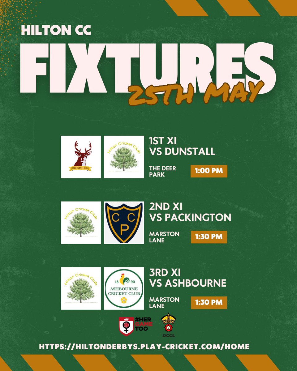 SATURDAY FIXTURES 🏏

1️⃣ vs <a href="/DunstallCC/">Dunstall CC</a> 
2️⃣ vs <a href="/packingtoncc_/">Packington Cricket Club</a> 
3️⃣ vs <a href="/AshbourneCC/">Ashbourne CC</a>