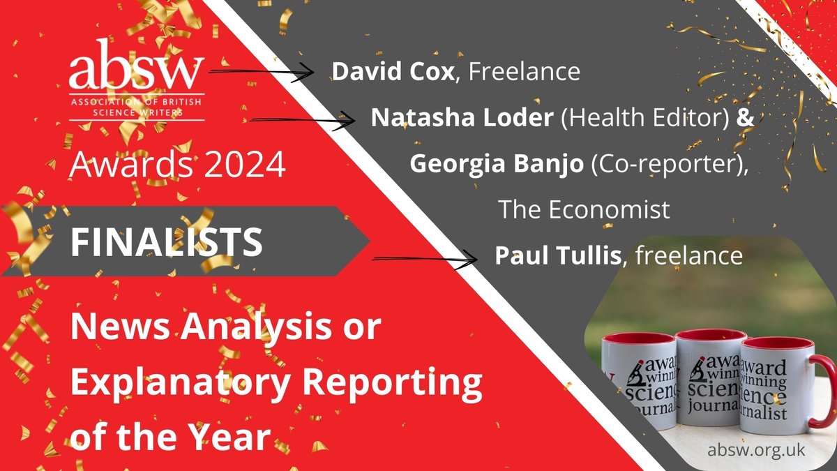 🔎 News Analysis or Explanatory Reporting of the Year 🔍 📣 #ABSWawards finalists announced 👉zurl.co/MsYI @DrDavidACox @natashaloder @GeorgiaBanjo @TheEconomist @ptullis ... More to come in the next few days. Stay tuned! 🎧