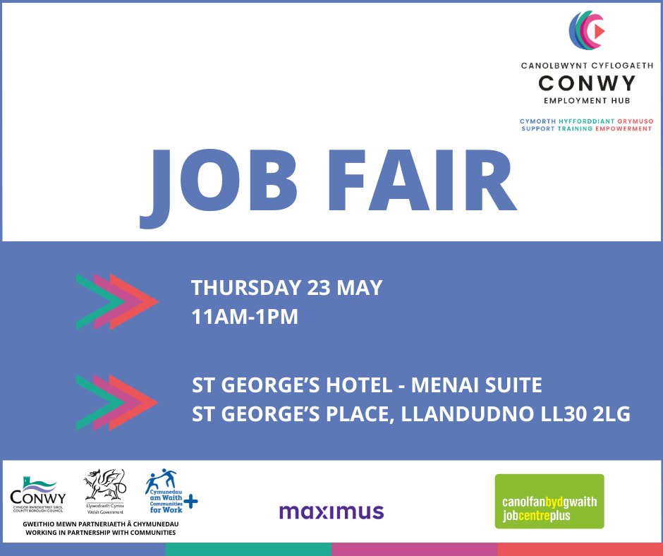 Don’t forget today is the day for the Jobs Fair in Llandudno! 
#jobs #jobsfair #jobseekers #JobFair #Hiring