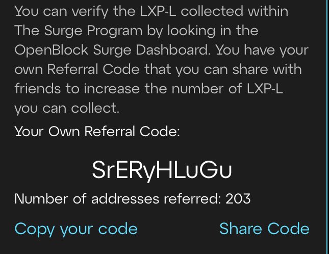 Linea Surge Activation Code: SrERyHLuGu

If you don’t activate a referral code, you won’t receive LXP-L Points!

JOIN MY MASSIVE GROUP OF 200+ WHALES

#LineaSurge #Linea #LXP $LXP #SurgeOnLinea #OnLinea