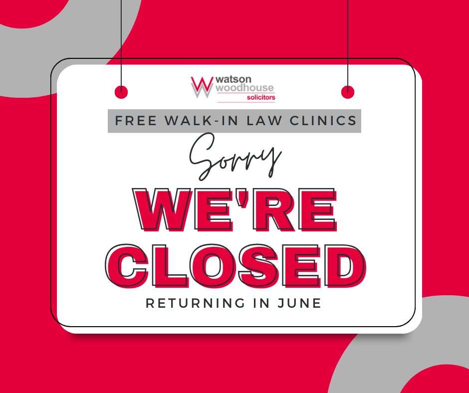 📢 Attention all! 📢

Our Free Walk-in Law Clinics are closed in May.

But don't worry, we'll be back and ready to assist you on the 1st of June!

#WatsonWoodhouse #Legal #Middlesbrough #Stockton #Teesside