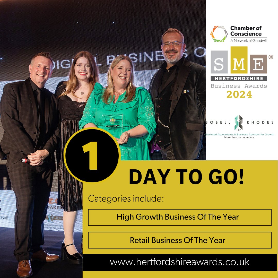 ⏰Only ONE day to go till our SME Entries close 🥳The SME Hertfordshire Business Awards provide an excellent opportunity for SMEs in Hertfordshire to enhance their visibility, and applaud excellence in our county. Begin your entry TODAY👉 tinyurl.com/586h6ss9 @eventsandprmk