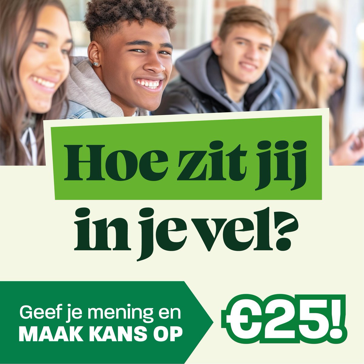 Ben jij of ken jij iemand tussen de 16-25 jaar? Via een online vragenlijst wil de GGD een goed beeld krijgen van de gezondheid, het welzijn en de leefstijl van jongvolwassenen.

Help mee en vraag jongeren om de vragenlijst in te vullen via jongerenmonitor.nl 💪
