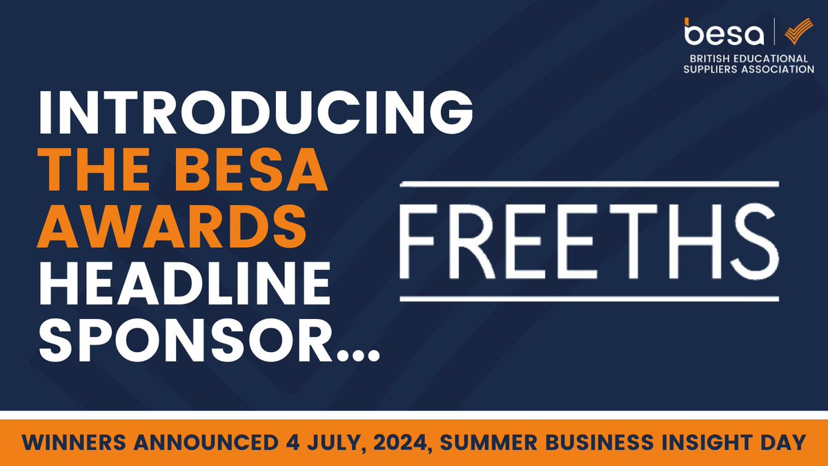 🏆 BESA is delighted to announce @freeths as the headline sponsor for this year’s #BESAAwards. We look forward to celebrating the work of #education industry trailblazers together! Interested in becoming a category sponsor? Email awards@besa.org.uk to learn more.