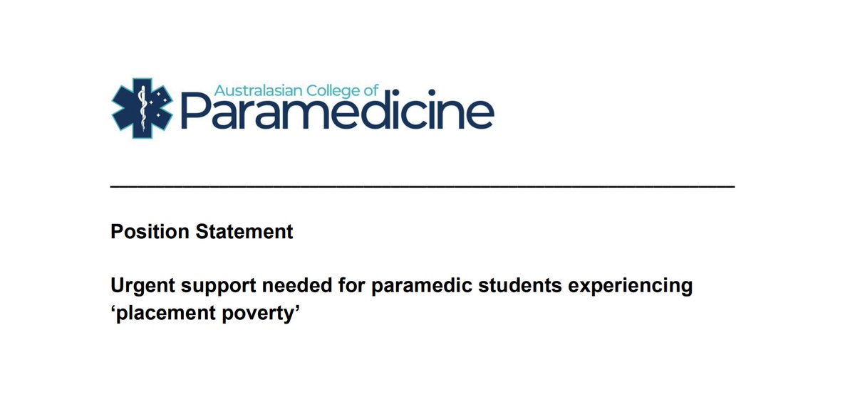 The College is calling on the Australian Government to include paramedicine in its Commonwealth Prac Payment initiative, alongside teaching, nursing and midwifery, and social work students.

Read our full position statement, including student testimony, at bit.ly/Paramedic-Plac…