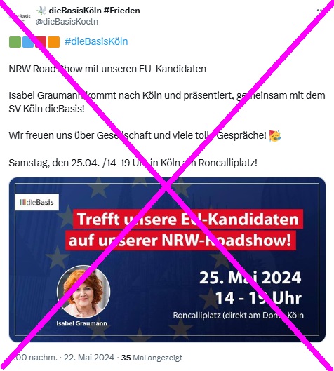 Die 4 Säulen der Schwurbelpartei #dieBasis: 1. #FakeNews 2. #Wissenschaftsleugnung 3. #Verschwörungserzählungen 4. #Betrug #dieBasis steht nicht auf der Basis von Tatsachen! #Demokratie verteidigen, JETZT! Samstag, 25.05.2024, 14 Uhr Roncalliplatz, #Köln #k2505 #Querdenken