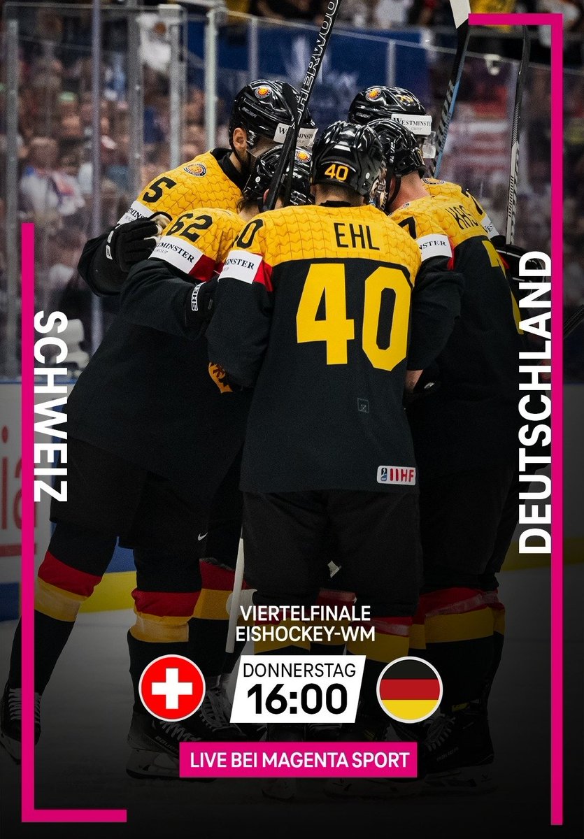 Let's do it again...🇩🇪🇨🇭
🏒 <a href="/SwissIceHockey/">Swiss Ice Hockey</a> 🆚 <a href="/deb_teams/">Deutscher Eishockey-Bund</a>
🕓 16 Uhr
🎤 magentasport.de/event/schweiz-…

#SUIGER #EishockeyWM #magentasport #IIHFWorlds <a href="/MagentaTV/">MagentaTV</a> <a href="/IIHFHockey/">IIHF</a>