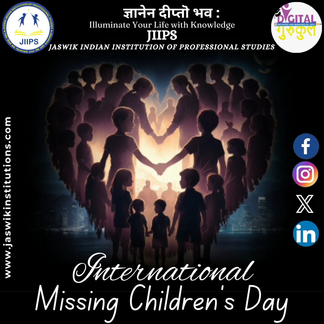 International Missing Children's Day is observed on May 25th each year to raise awareness about missing children worldwide. #jaswikindianinstitutionofprofessionalstudies #InternationalMissingChildrensDay #MissingChildren #ChildSafety #GlobalAwareness #ProtectOurChildren