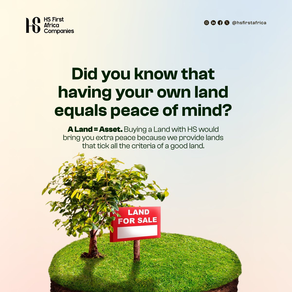 hsfirstafrica's tweet photo. A Land = Asset. Buying a Land with HS would bring you extra peace because we provide lands that tick all the criteria of a good land. Our King's Park Estate is a wise investment option that would surely give you peace of mind.
#LandInvestment #PeaceOfMind #HSProperties https://t.co/gF2bA0ldKk