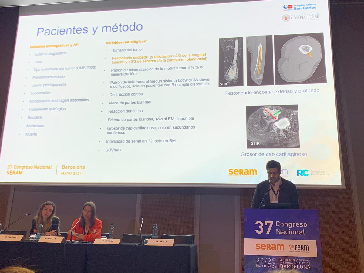 alvaror96's tweet photo. Presentando en el Congreso Nacional la comunicación “Redefiniendo las fronteras en tumores de estirpe cartilaginosa” sobre la serie de condrosarcomas del CSUR de sarcomas del Hospital Clínico San Carlos, con @sagompe, dirigidos por @AnaCrespo_RX #SERAM2024 #SomosClinico https://t.co/5ftPJRLg8Y