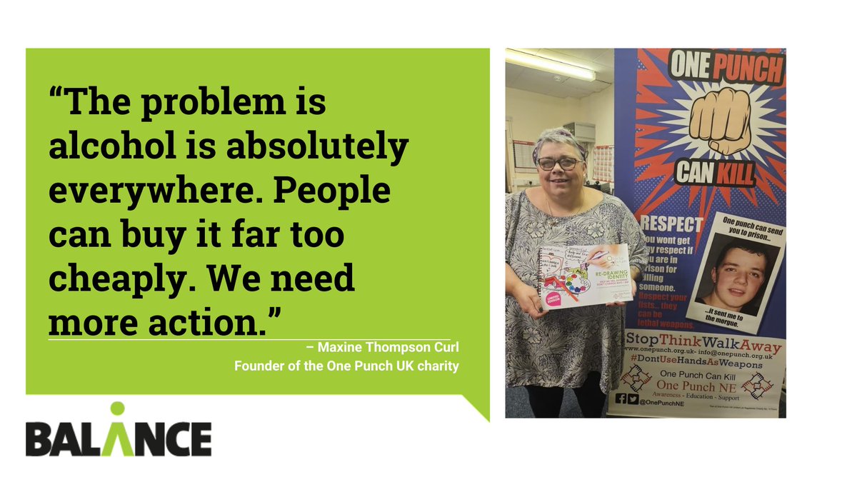 BalanceNE's tweet photo. Alcohol harm is costing the NE nearly £1.5 billion a year, research by @InstAlcStud with Balance has found.
Maxine Thompson Curl founded the @OnePunchUK charity in memory of her son Kristian, who sustained a catastrophic brain injury &amp; died after a one punch attack.🔽 https://t.co/l5vEMnM4TX