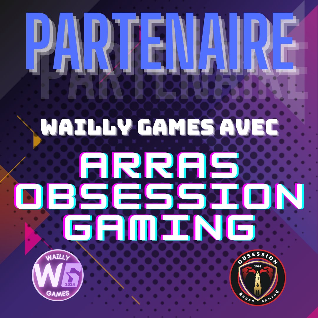 A un peu plus d'un mois des Wailly Games, nous vous dévoilons nos partenaires de cette 5e édition !

<a href="/ObsessionGaming/">Obsession Arras Gaming</a>  animera cette année encore la partie tournoi.
Le tournoi sera sur Fifa⚽️! Les modalités d'inscription et lots à gagner seront publiés prochainement.