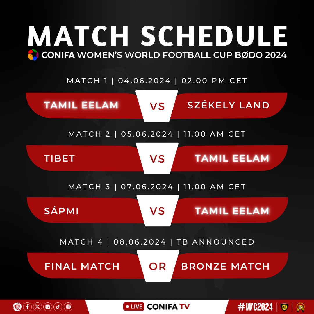 SCHEDULE #WC2024 ⚔️

all matches will be livestreamed on 
conifatv.com for free 📺