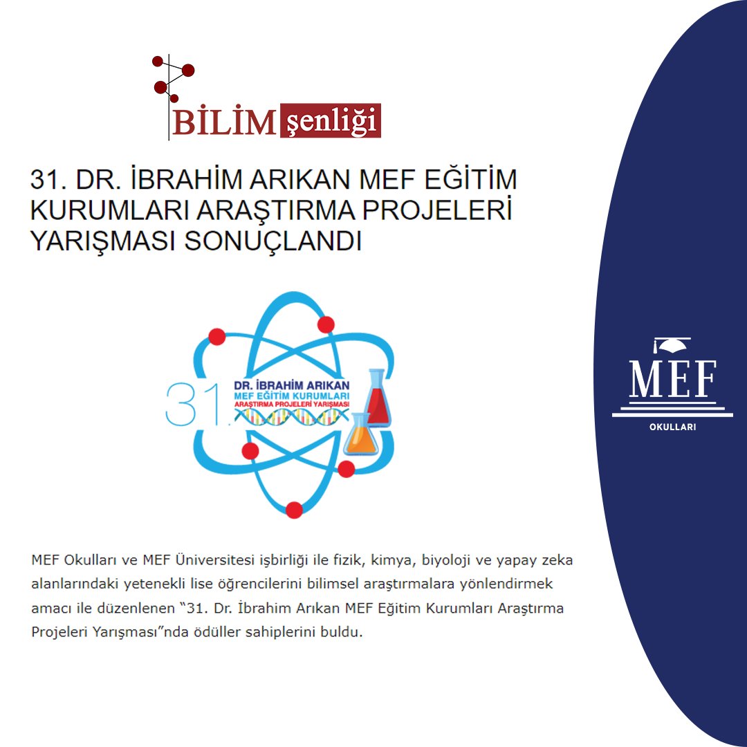 31. Dr. İbrahim Arıkan MEF Eğitim Kurumları Araştırma Projeleri ile ilgili bilimsenligi.com'da yayımlanan haberimiz. Okumak için linke tıklayın: bit.ly/İbrahimArikanA… #MEFOkulları #MEFUlus