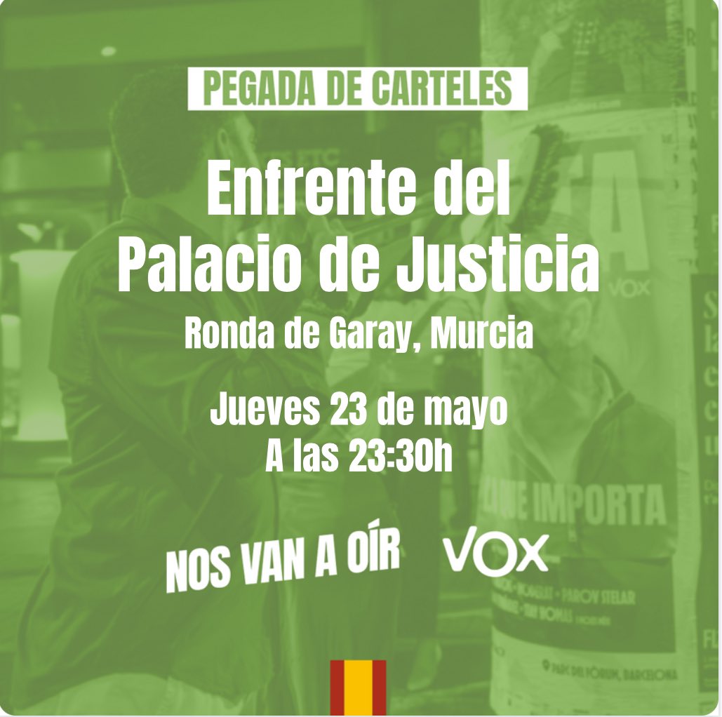 🔴🔈Os esperamos esta noche en la pegada de carteles de @vox_es en el inicio de campaña de las europeas. 

#NosVanAOír 
#SoloQuedaVox