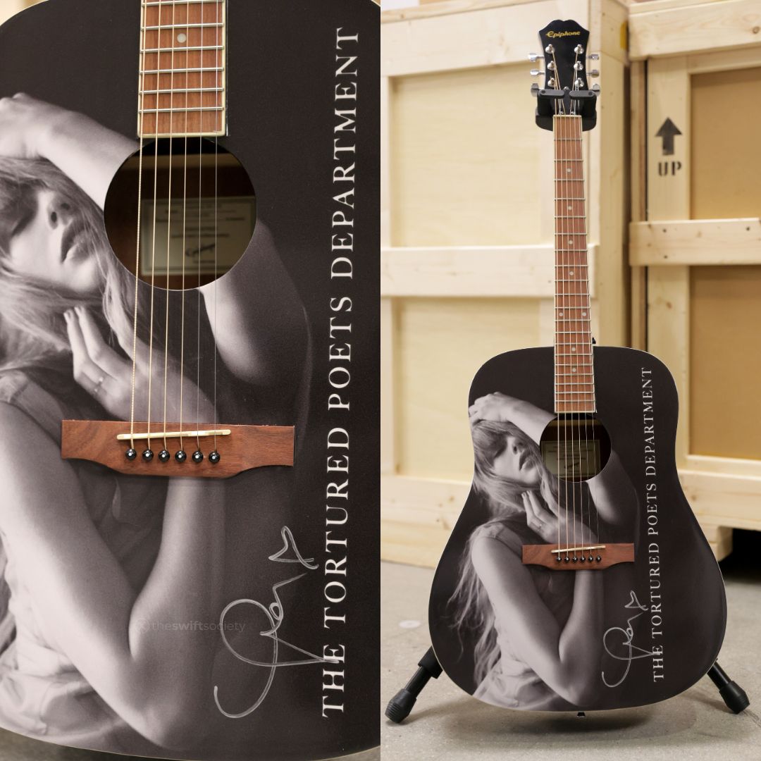 TheSwiftSociety's tweet photo. ‼️ | Taylor Swift donated a "TTPD" themed guitar to auction in support for The GRAMMY Museum Foundation. https://t.co/lSSKHc2byS