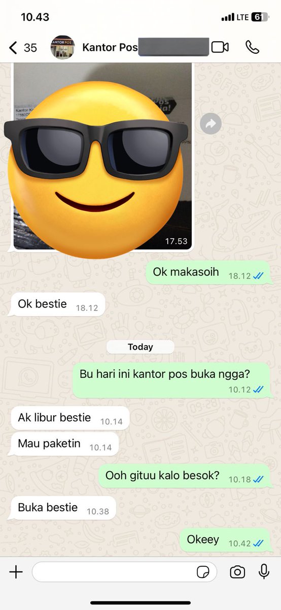 ada customer transfer dan minta dikirim via pos.. saking lamanya gak pake pos saya sampe lupa kalau pt pos indonesia itu ada 😂 terus ini adminnya manggil2 pake 'bestie' segala... mungkin ingin mengikuti tren gaul skrng ya wkwk