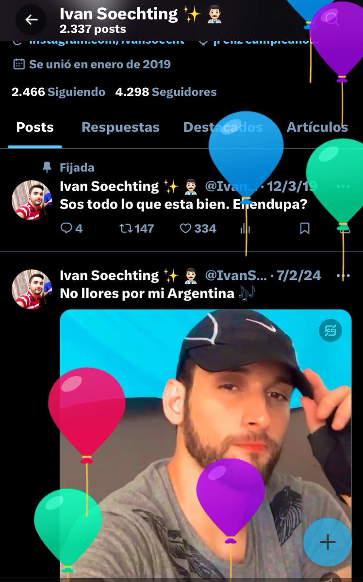 IvanSoechting's tweet photo. Muchos globitos por mi perfil! 🥳🎈🎉 https://t.co/x2K4KVP8Cs