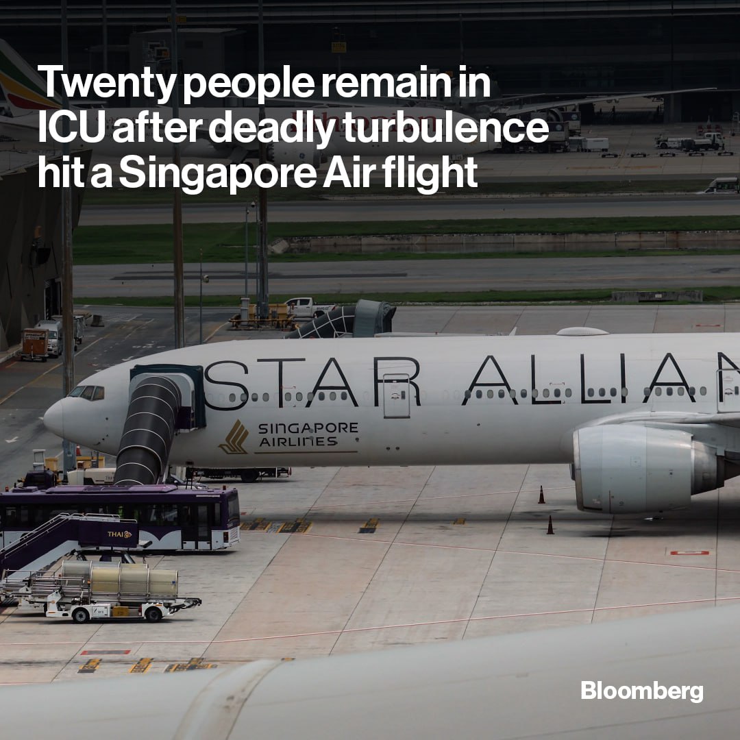 Twenty people remain in intensive care after #turbulence hit a #SingaporeAir flight, while 14 needed surgery as of Wednesday, #Thailand authorities say. More here: bloom.bg/4bv3bbp #Bloomberg