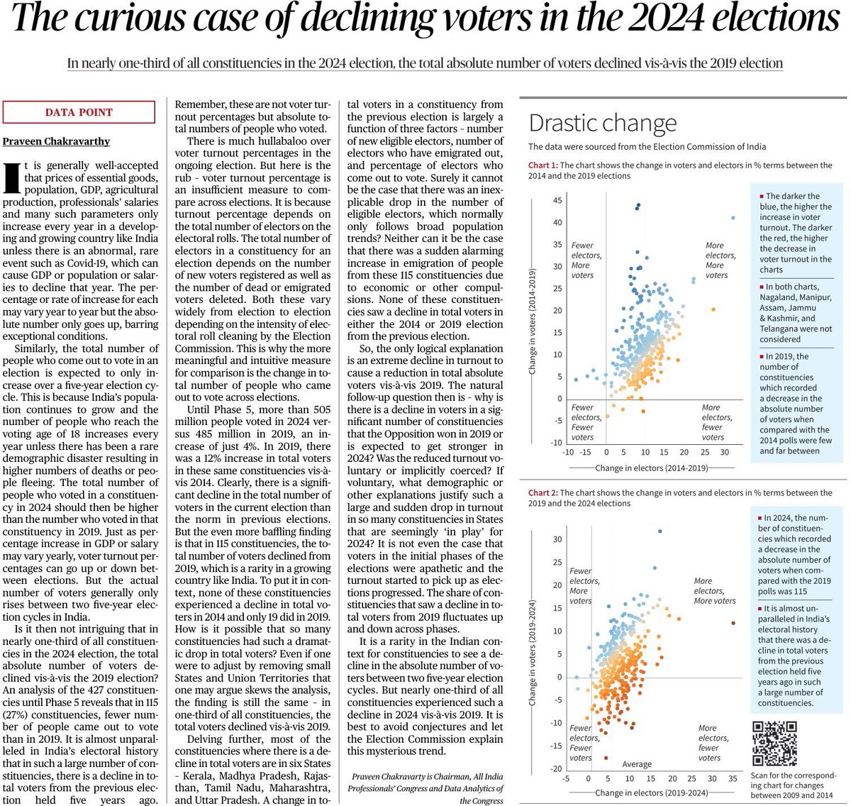 Drop everything and read this. No wonder ECI is reluctant to share the total votes polled data.

Absolute numbers of votes polled decreasing is not a normal thing when the population is growing and swathes of first time voters being added in the space of five years. 

For the