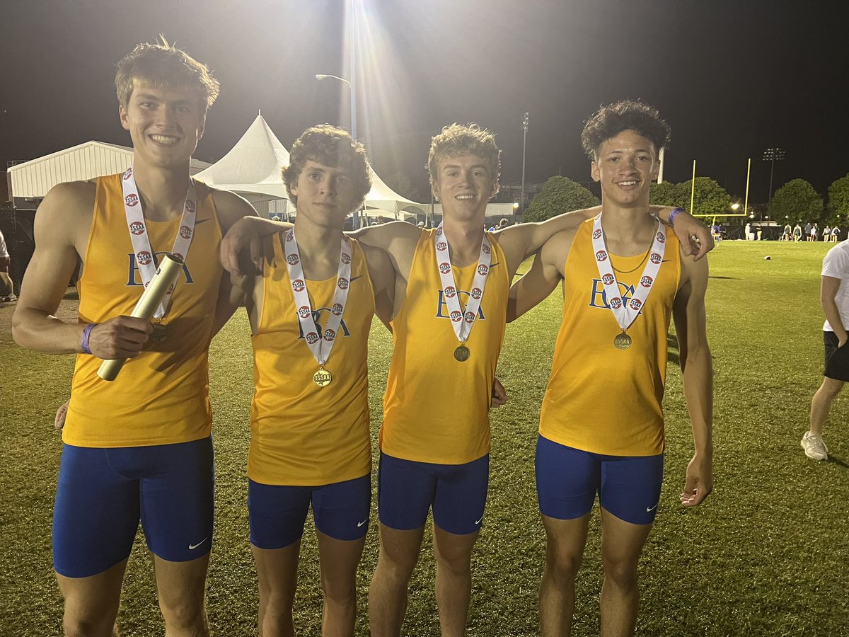 BGA Boys 4x4 finish the night with a State Championship and a school record! At 10:45 PM!