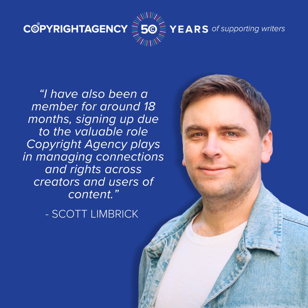 CopyrightAgency's tweet photo. Author and comedian @ScottLimbrick shares his experience with Copyright Agency. We're glad to have been a part of your journey, Scott! We're always here to help members create.

Credit: Photo Scott Limbrick by Leah Jing McIntosh

#50for50 #50yearsofsupportingcreators https://t.co/Hrvz4F5ADO