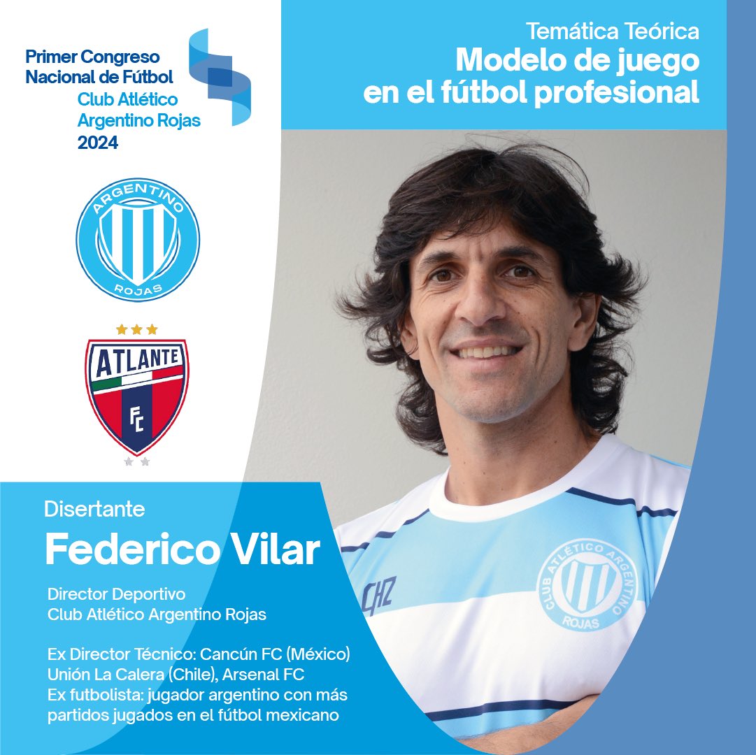 Argentino Rojas (@rojasargentino) on Twitter photo Bienvenido Federico Vilar <a href="/fvcaar03/">Federico Vilar</a> , Director Deportivo Club A. Argentino de Rojas, Director Técnico, al Primer Congreso Nacional de Futbol.
▶️Temática: “Modelo de juego en el futbol profesional” Bienvenido Federico Vilar <a href="/fvcaar03/">Federico Vilar</a> , Director Deportivo Club A. Argentino de Rojas, Director Técnico, al Primer Congreso Nacional de Futbol.
▶️Temática: “Modelo de juego en el futbol profesional”