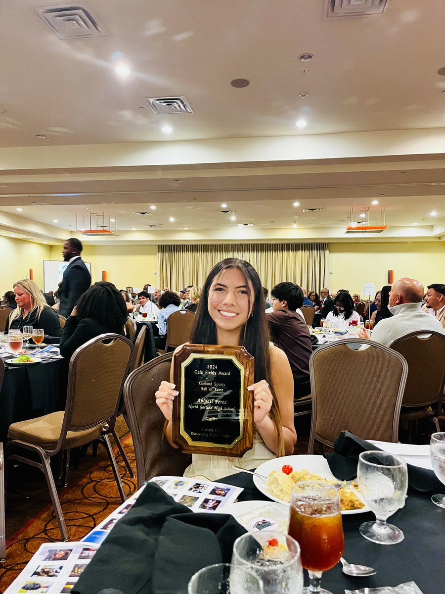 Very proud of Abby Perez  &amp; Matt Gonzalez  <a href="/NGHS_Raiders/">North Garland HS</a> female /male Gale Fields nominees. Congratulations <a href="/ng_ladyraiders/">North Garland Lady Raider Athletics</a> 
 female recipient  <a href="/pz_abigail/">Abigail Perez</a> 
for  winning the GFA
for athletic &amp; academic excellence! Wonderful event tonight celebrating all Nominees
<a href="/gisd_athletics/">Garland ISD Athletics</a>
