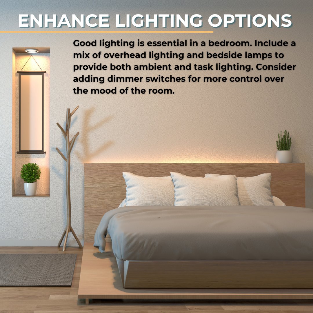 KLMProperties's tweet image. Seller Tip: Transform your bedroom into a sanctuary with the right lighting strategy! 💡✨ Incorporate a blend of overhead lighting and bedside lamps for a perfect balance of ambiance and functionality. #BedroomLighting #CreateAmbiance