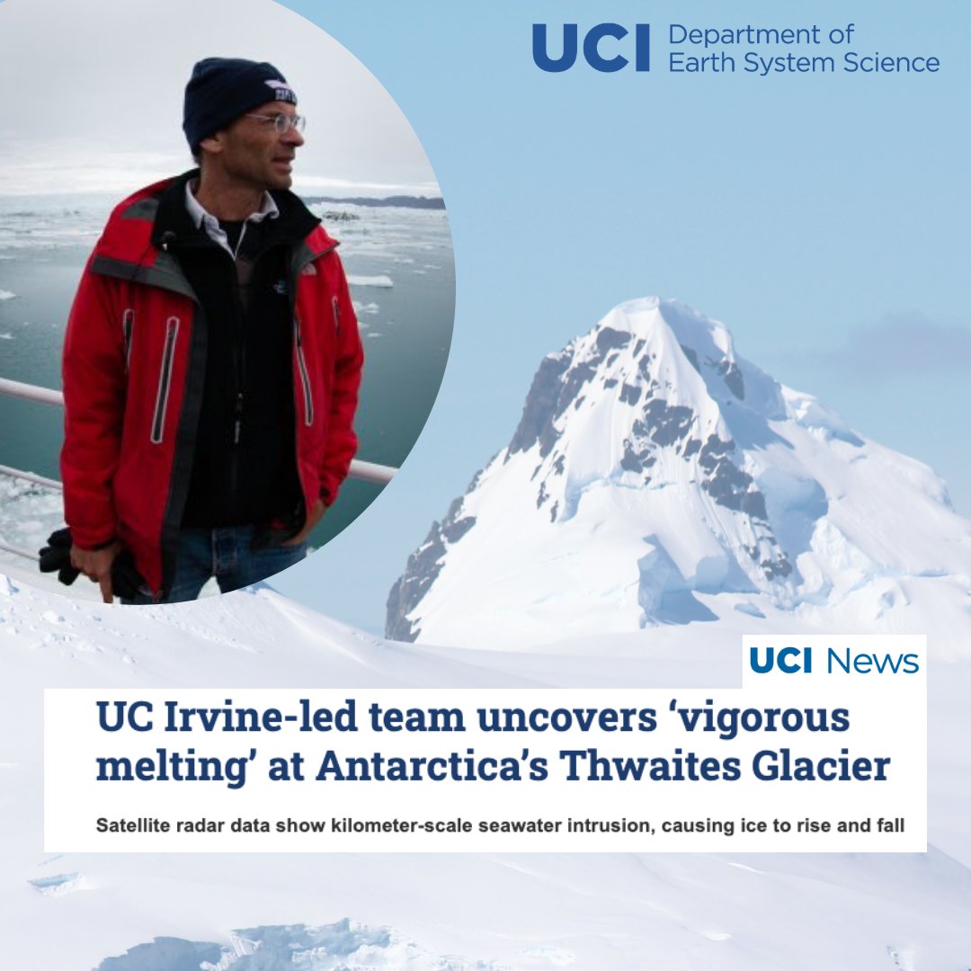uciess's tweet image. A team led by Professor Eric Rignot from the Department of Earth System Science uncovers significant &quot;vigorous melting&quot; at Thwaites Glacier. 📖 Read more: bit.ly/3URvM3C