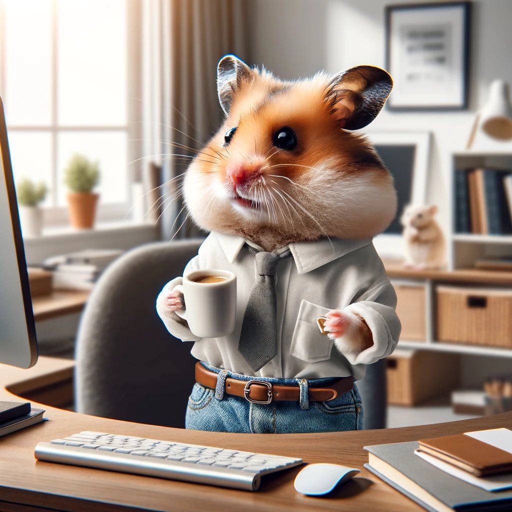 🐹🐾 GM // Good Morning // Happy Thursday // Day starts early in Hamster Studio // Have a great day and start it with your favourite coffee or tea and snack  ☕️🫖🍎🥕

#NFTHamsters #Thursday #Morning #MorningMotivation #MorningVibes #AIArtistCommunity #CryptoCommunity