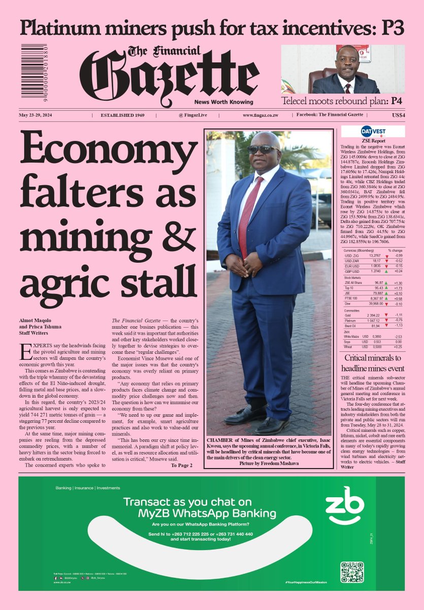 EXPERTS say the headwinds facing the pivotal agriculture and mining sectors will dampen the country’s economic growth this year.>rb.gy/uvogc7