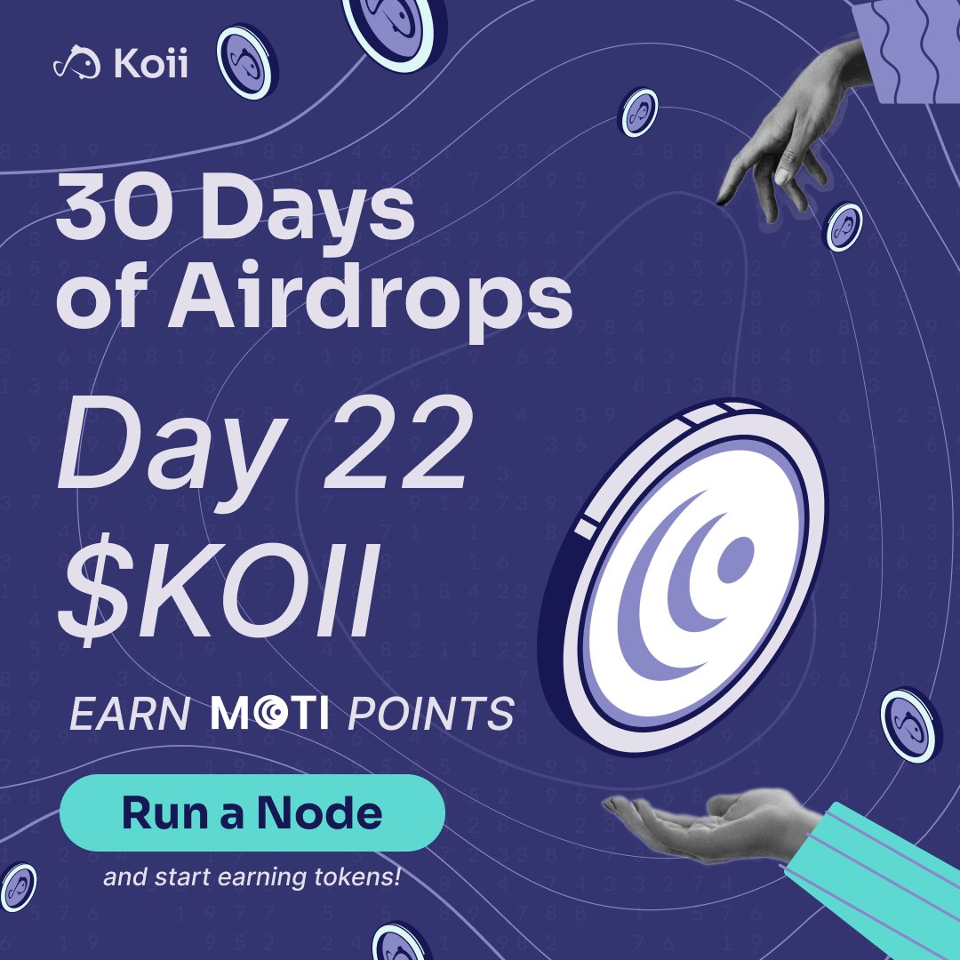 Koii's 30 Days of Airdrops: Day 22 - $KOII! 🚀 Thrilling news! Koii will be airdropping $KOII tokens to users running the free Koii node, with qualifying users being able to claim tokens in just 48 hours! Did you know?! Projects in the crypto ecosystem and Web2 can request Koii