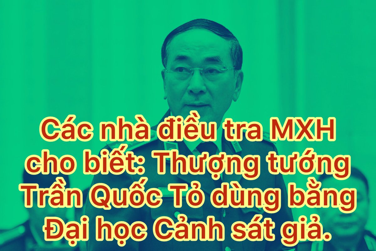 Các nhà điều tra MXH cho biết: Thượng tướng Trần Quốc Tỏ dùng bằng Đại học Cảnh sát giả. Thượng tướng Trần Quốc Tỏ, sinh năm 1962, quê quán Ninh Bình. Năm 1978, Trần Quốc Tỏ tham gia vào ngành công an chỉ là một chiến sĩ. Nỗ lực phấn đấu đi lên tới