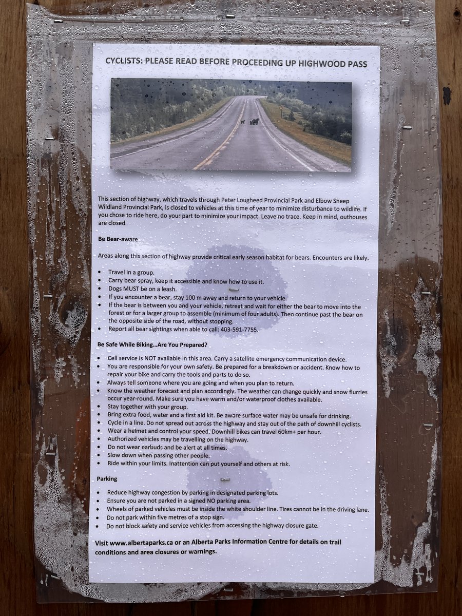 Considering riding the Highwood Pass while the road is closed? When you hit the gate, you're going to see this sign.
Thanks to the Parks Staff that posted it.
FYI: on May 22, the road is snow covered past Elbow Pass parking lot.