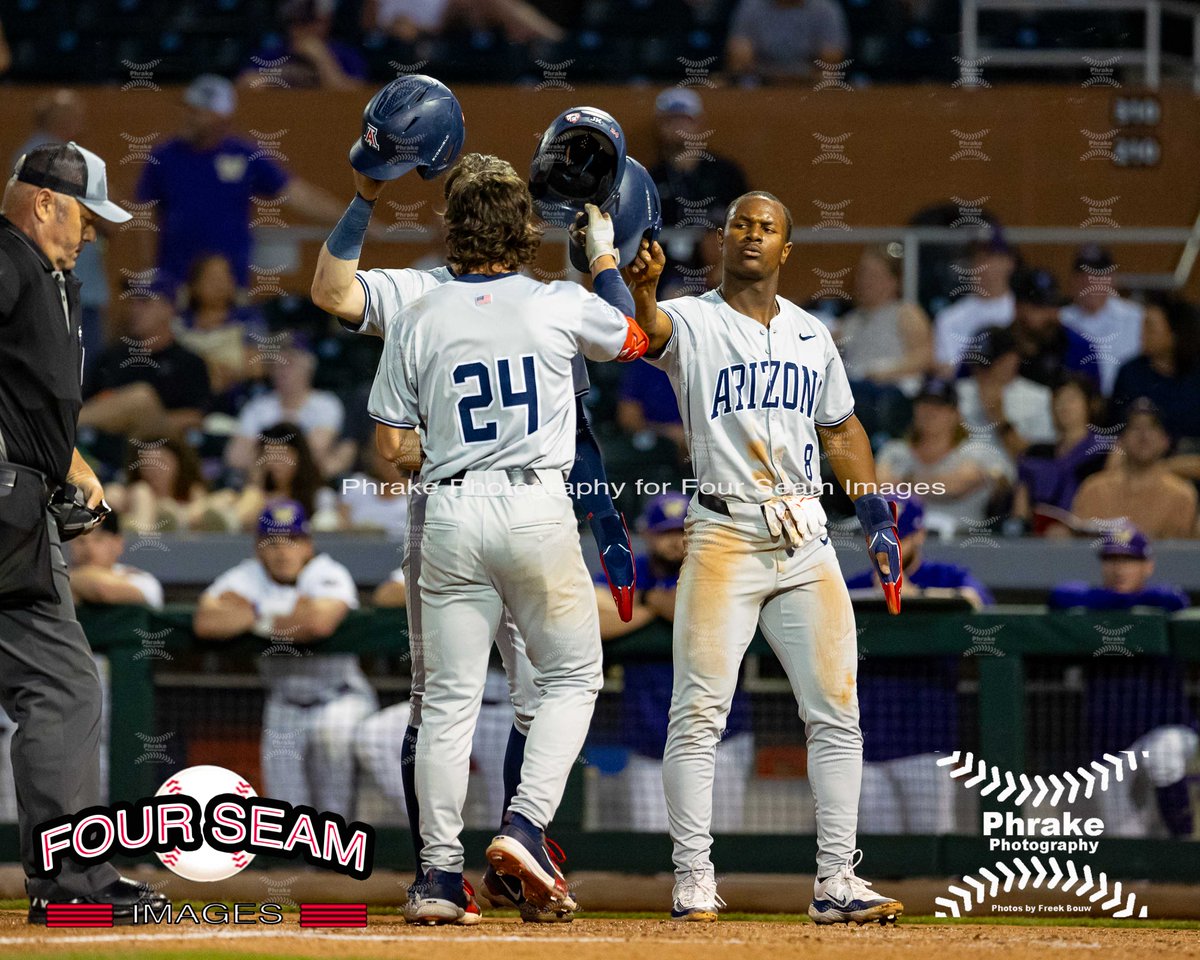 Short Stop Mason White (24) of the Arizona Wildcats hits a homerun during a PAC-12 Tournament NCAA game against the Washington Huskies @masonwhite24 @arizonabaseball #pac12bsbtournament #pac12bsb