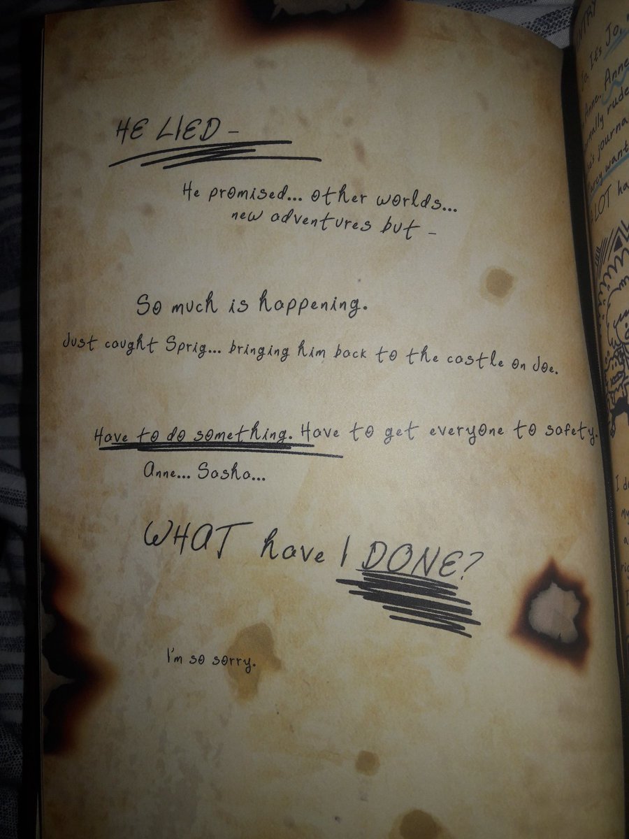 KkeefekyKyle's tweet photo. Now all done with reading Entries 80-81 of the Calamity Trio's last two days in Wartwood before they go to Newtopia. And dang, that last page had burn marks from Andrias' sword.
#MarcysJournal #MarcyWu #Amphibia https://t.co/BqZbh5HzkQ