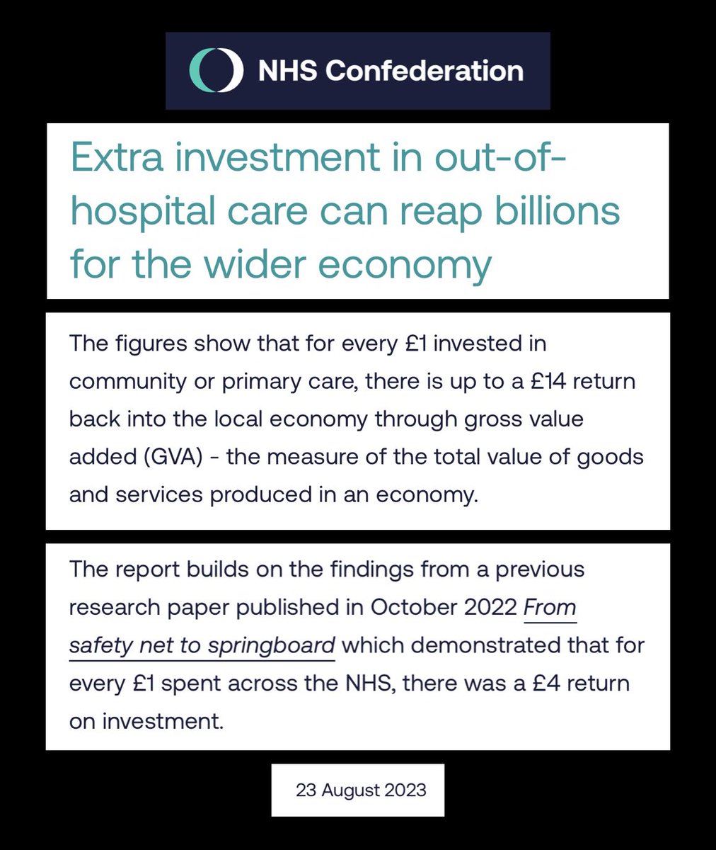 Dear 🇬🇧, For every £1 invested in the NHS, we get £4 back in economic growth, but when we invest in GPs and community care, then the return is as high as £14 for every £1 invested! This election, demand a plan to reinvest in our communities by reinvesting in our NHS. #SOSNHS