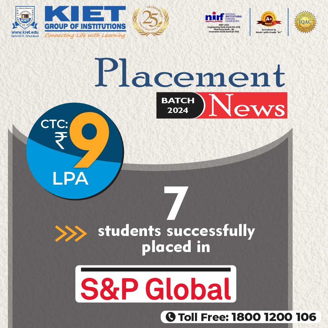 #Congratulations to our students for securing #placements with S&P Global! 

#kiet_group_of_institutions #KIETGZB #kietengineeringcollege #KIET #AKTU #AICTE #TopEngineeringCollegesinDelhiNCR #PlacementSuccess #KIETPlacement #KIETPlacementRecord #CRPC #CampusPlacement #SPGlobal