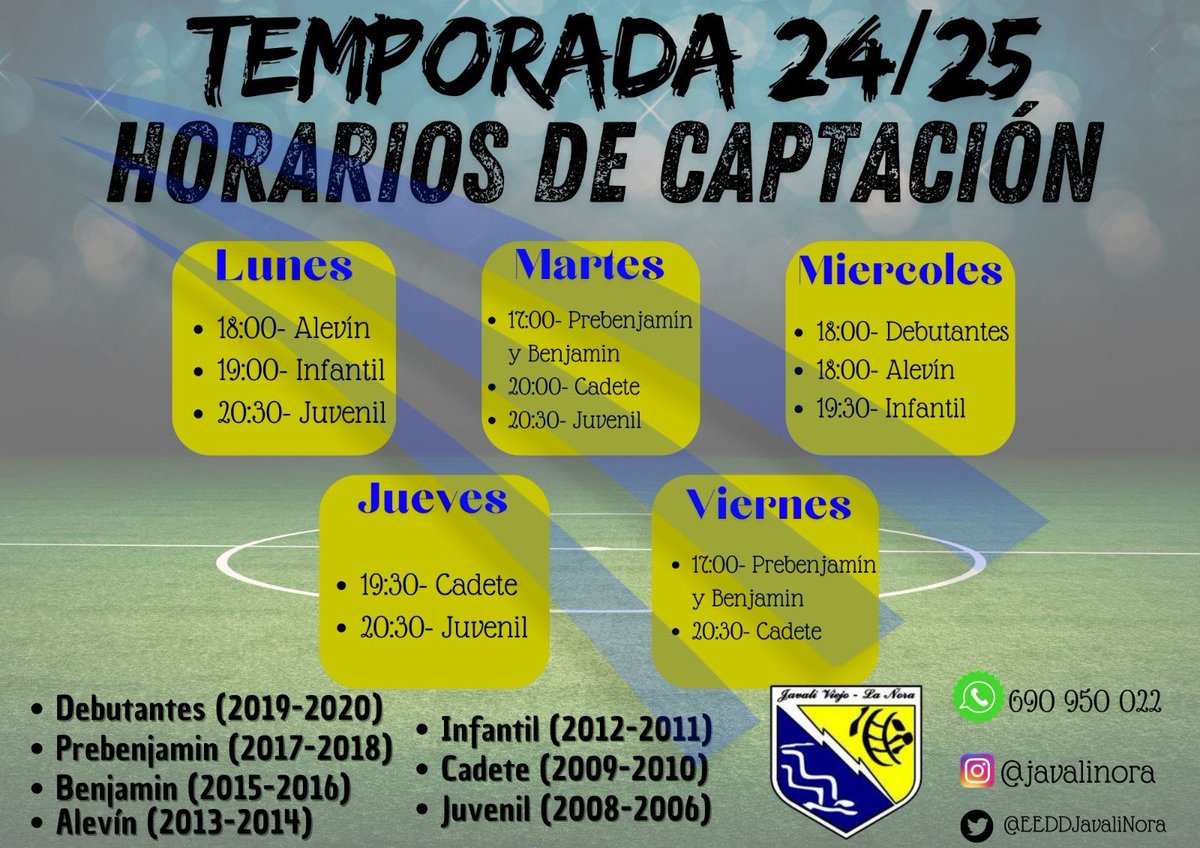 Horarios jornadas de captación para la próxima temporada,

Te esperamos!!!